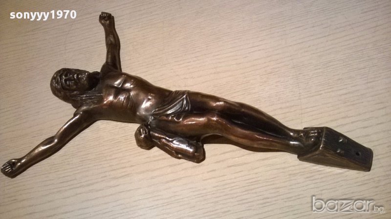 ГОЛЯМ Исус христос-35/24см мед/месинг/бронз-внос швеицария, снимка 1