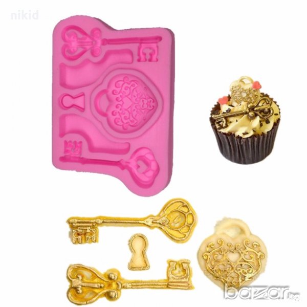 ключове ключалка катинар силиконов молд форма декор украса сладки фондан мъфини и шоколад, снимка 1