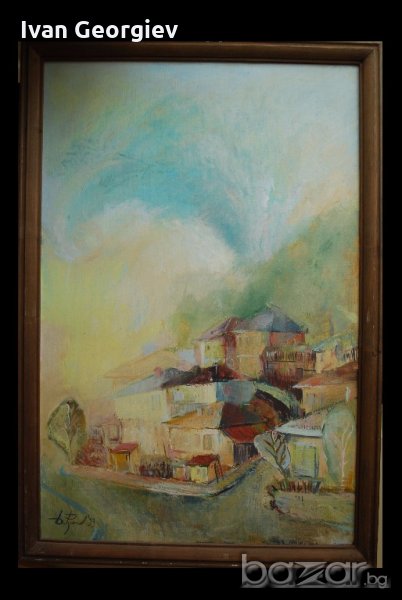 Голяма стара картина, пейзаж, Б.Русенов, 1993 г., 105х72 см., снимка 1