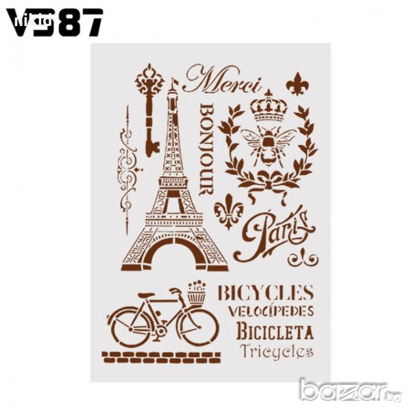 Paris Айфелова кула колело стенсил шаблон за спрей торта украса кекс декорация с пудра захар, снимка 1