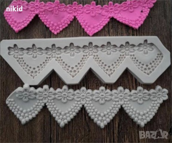 Маргаритки триъгълна дантела борд кант 2 части силиконов молд декорация украса фондан торта декор