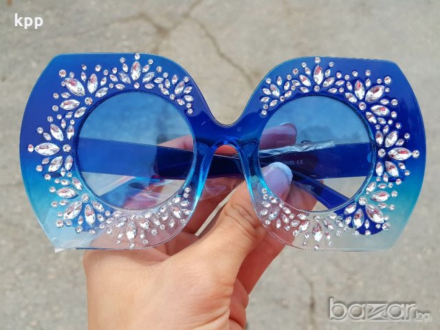 код 347 слънчеви очила лукс модел сини с кристали, снимка 1