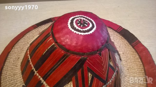 АНТИК-монголска красива автентична шапка-кожа и плетка-38х15см, снимка 3 - Антикварни и старинни предмети - 24234620