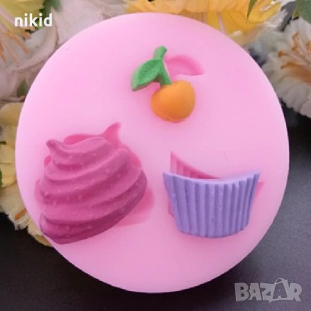 части на кексче кошничка крем и череша силиконов молд форма декорация украса фондан торта мъфини и 