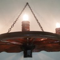 Етно стенна лампа-аплик от колело на каруца с ръчно изработени дървени чашки!, снимка 4 - Лампи за стена - 9066252