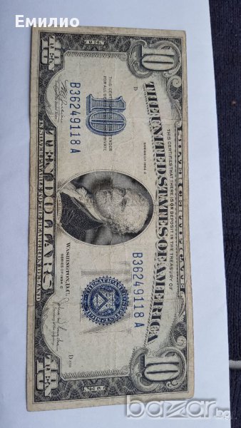 $ 10 Dollars 1934 SILVER CERTIFICATE OLD US CURRENCY, снимка 1