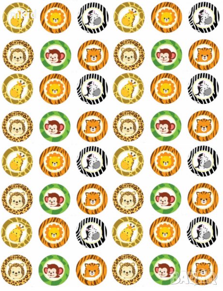 Зоо Сафари Джунгла животни лист 3 см лепенки стикери за украса и декорация торта самозалепващи, снимка 1