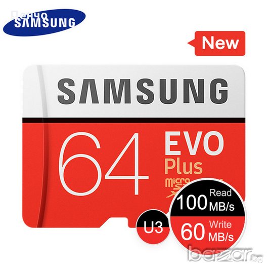 Нова карта памет SAMSUNG 64 GB Клас EVO MicroSD Клас 10 95MB/80MB, снимка 1