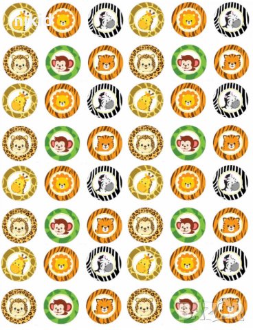 Зоо Сафари Джунгла животни лист 3 см лепенки стикери за украса и декорация торта самозалепващи