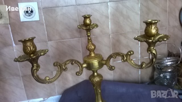 бароков свещник-тройка, снимка 4 - Антикварни и старинни предмети - 25197476