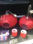 Комплект червен полюлей,нощни лампи/стъклени, снимка 1 - Лампи за таван - 22787489
