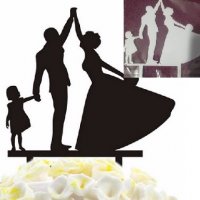 Семейство татко с момиченце черен бял младоженци сватбен пластмасов топер украса табела за торта, снимка 1 - Други - 25945407