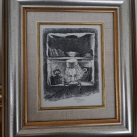 Петър Лазаров Натюрморт с лампа литография в стилна рамка, снимка 2 - Картини - 23959438