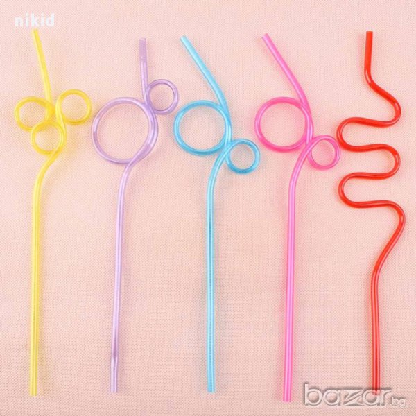 забавни сламки 5 бр. извита пластмасова сламка за парти и рожден ден, снимка 1