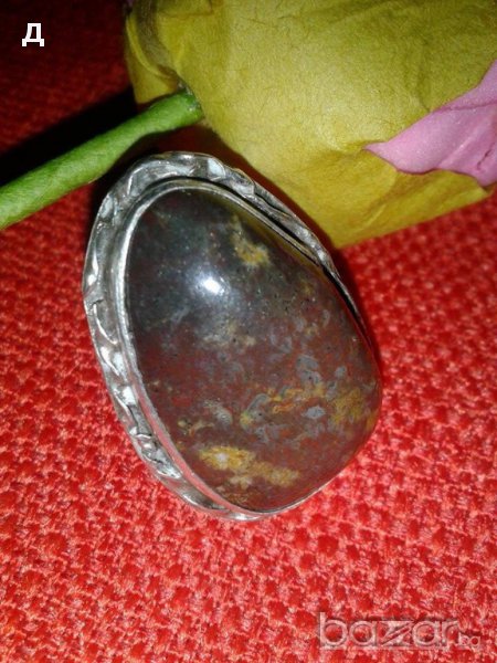  Стар сребърен пръстен ръчна изработка с естествен камък, снимка 1