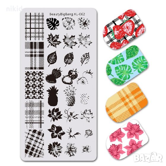 Каре и плодове BeautyBigBang XL-062 плочка / щампа шаблон за печат на нокти маникюр, снимка 1