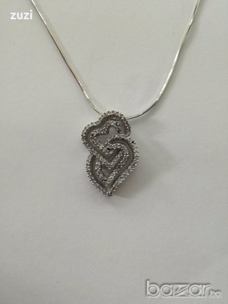 Сребърно колие със сърце с цирконий - сребро проба 925 , снимка 1