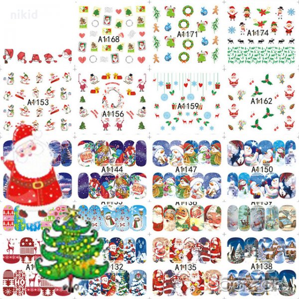 Коледни 48 бр слайдер ваденки A1129-1176 водни стикери за нокти маникюр, снимка 1