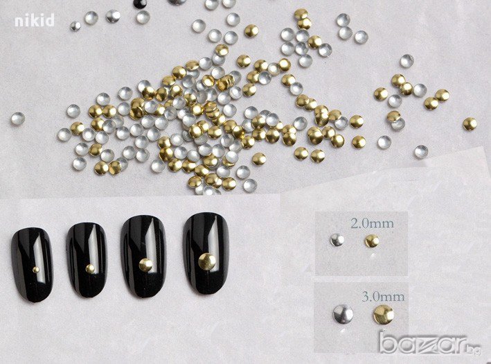 2mm ситни капси пайети 3D за декорация украса нокти маникюр сребрист и златист точки, снимка 1
