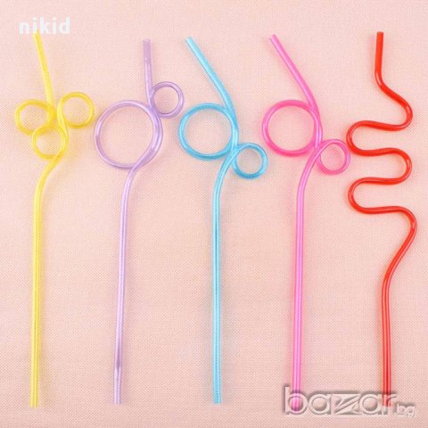 забавни сламки 5 бр. извита пластмасова сламка за парти и рожден ден