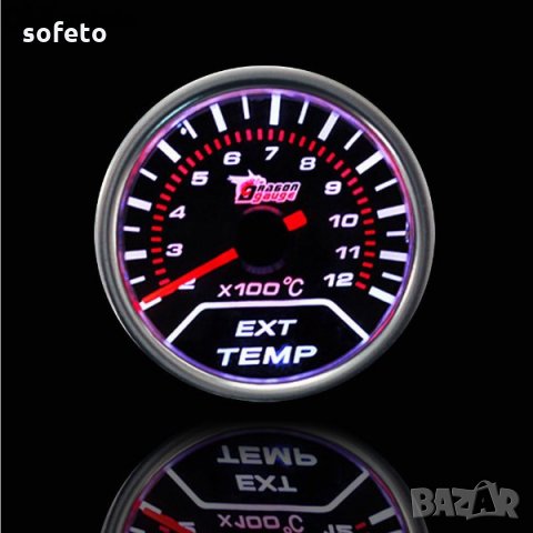 Измервателен тунинг уред температура изгорели газове  52мм тъмно стъкло тунинг измервателни уреди