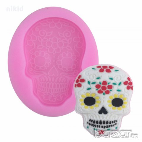 череп глава красив силиконов молд декор украса торта фондан гипс сапун тесто отливка