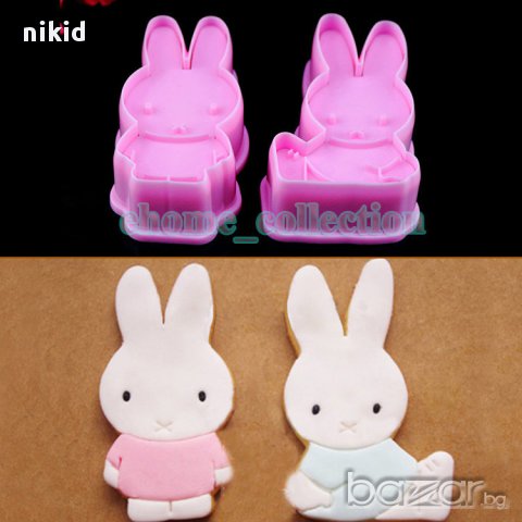 2 зайчета Великден заек  пластмасови форми резци с релеф за фондан тесто сладки бисквитки великден