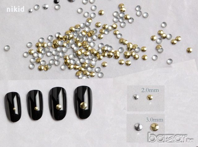 2mm ситни капси пайети 3D за декорация украса нокти маникюр сребрист и златист точки