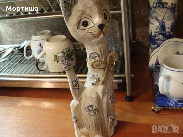 НОВА Дървена статуетка котка , снимка 2 - Статуетки - 23480223