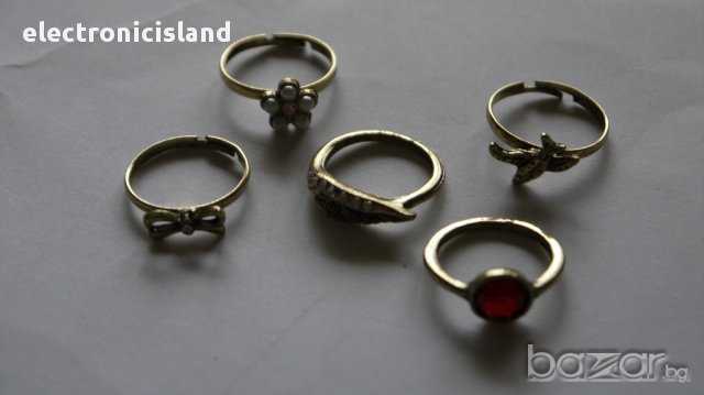 Сет, лот, комплект от 5 модни ретро пръстени - всеки е различен, снимка 1 - Бижутерийни комплекти - 9698763