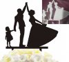 Семейство татко с момиченце черен бял младоженци сватбен пластмасов топер украса табела за торта