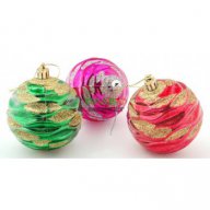 Комплект от 6 бр. цветни релефни топки за окачване на елха, декорирани с брокат. , снимка 1 - Декорация за дома - 16202297