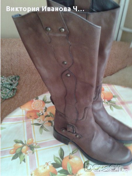 Нови  дамски кафяви от ест.кожа ботуши39н., снимка 1