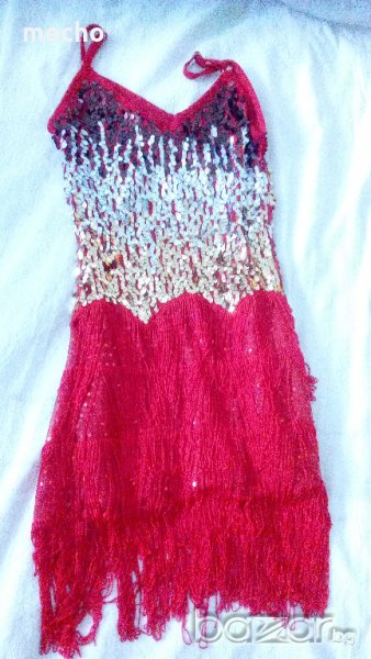 Червена рокля с ресни и пайети за момиче от 130 до 150 см, снимка 1
