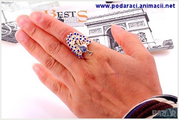 ПРЪСТЕН-ПАУН С КАМЪНИ И 18КАРАТА ЗЛАТНО ПОКРИТИЕ, снимка 1