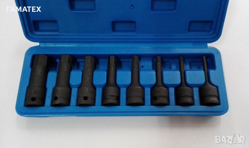 Ударни накрайници шестограми (HEX) на вложка 1/2" - комплект 8 ч., 30008В, снимка 1