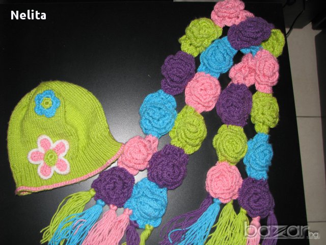 Зимна шапка и шал - ръчна изработка - размер 4-5 год, снимка 1 - Шапки, шалове и ръкавици - 16495768
