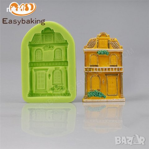 Двуетажна къща вила силиконов молд форма декорация и украса торта фондан
