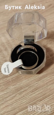 Класически брачни годежни халки пръстени СТОМАНА класическа халка пръстен СИВИ Подарък кутия , снимка 1 - Пръстени - 22349779