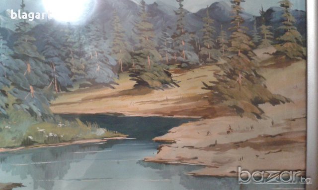 стара картина"Рилски пейзаж", снимка 4 - Картини - 17672100