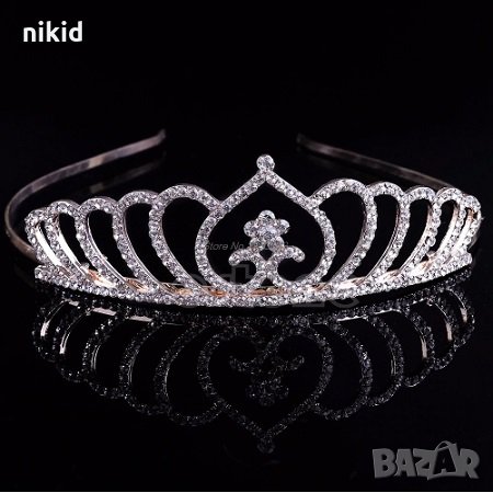  Обърнато сърце Златиста златна корона тиара с камъни детска дамска, снимка 2 - Аксесоари за коса - 25738533