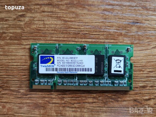 RAM рам памет за лаптоп TwinMOS 512MB 200p PC2-4200 CL4 8c 32x16 DDR2-533 SODIMM T004, снимка 1 - RAM памет - 24880004