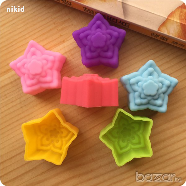 звездно цвете калъп силиконов молд декор украса торта мъфин фондан гипс сапун тесто отливка, снимка 1