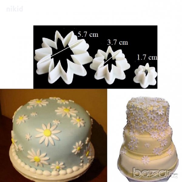 Гербери без бутало Хризантеми 3 бр пластмасови резци форми за сладки фондан украса декорация торта, снимка 1