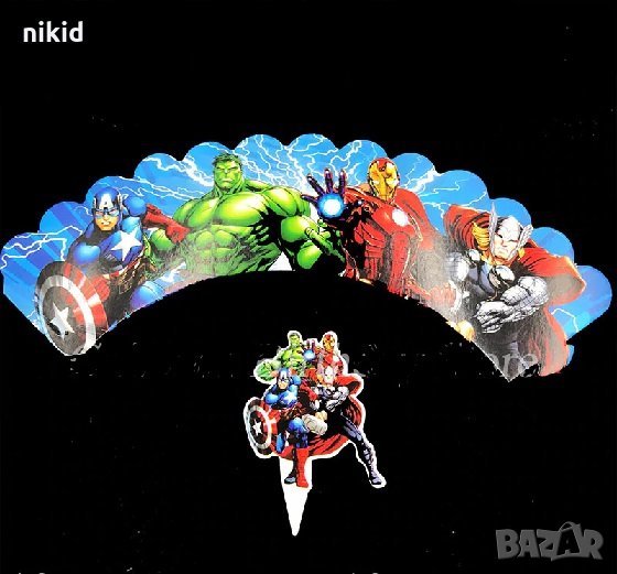 12 бр Avengers Отмъстителите герои декори топери и кошнички украса декорация за мъфини кексчета , снимка 1