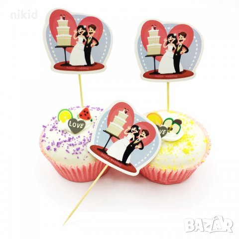 12 бр Двойка и сватбена торта топер клечки декорация за сладки мъфини парти сватба