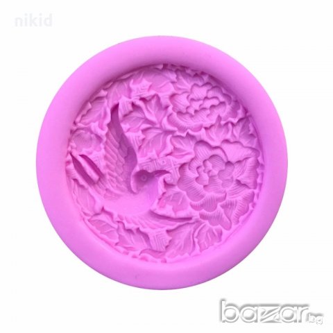 Птичка с божури силиконов молд декорация украса фондан торта мъфини и др