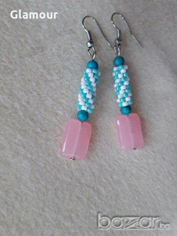 Обеци с розов кварц, снимка 3 - Обеци - 19035098