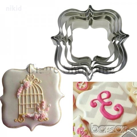 #B 4 бр големи островърхи квадратни рамки метални форми резци рамка за сладки бисквитки фондан резец