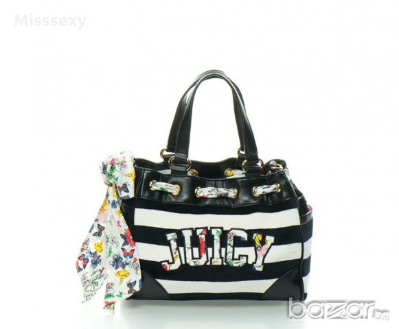 ПРОМО 🍊 JUICY COUTURE 🍊 Дамска чанта в черно и бяло BLACK & WHITE 21x28x14 см нова с етикети, снимка 2 - Чанти - 20943985